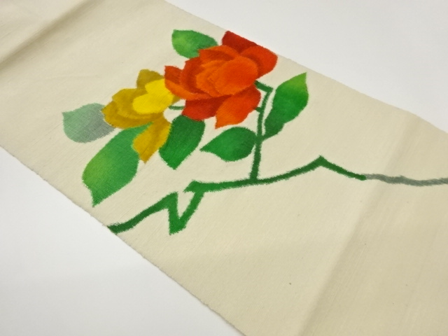 手織り紬抽象薔薇模様織出し名古屋帯